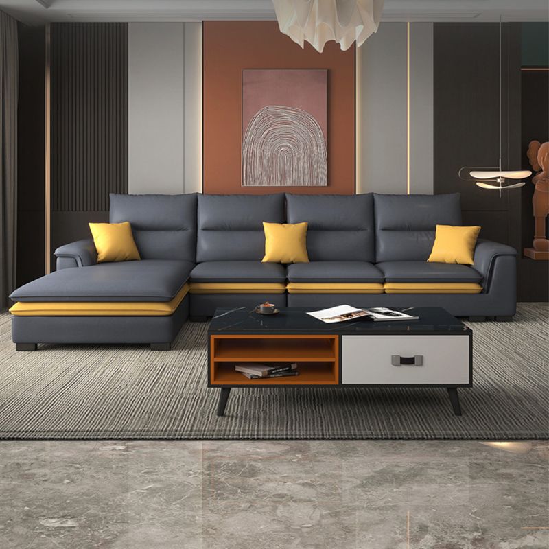 Faux Leather Sectional with Chaise Pillow Top Arm 4-Seat Sectional