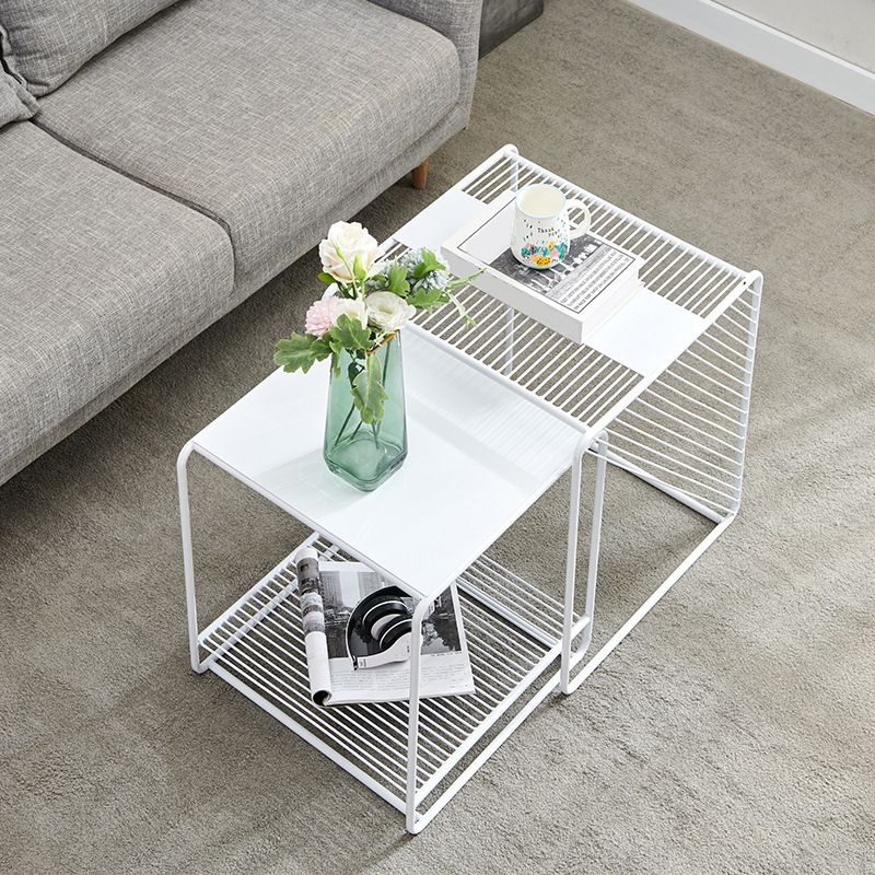 Mid Century Metal Square Cocktail Table 2-Piece Coffee Table Set