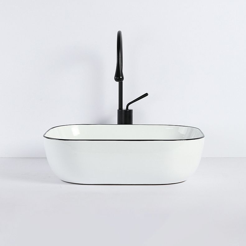 Contemporary Bathroom Sink with Pop-Up Drain Porcelain Rectangular Vessel
