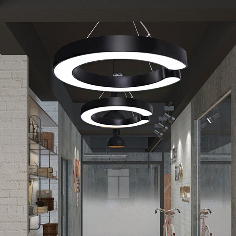 19.5"/23.5"/31.5" Wide C Shape Hanging Lighting Minimalist Metal Led White/Black Ceiling Pendant Lamp in White/Warm/Natural Light