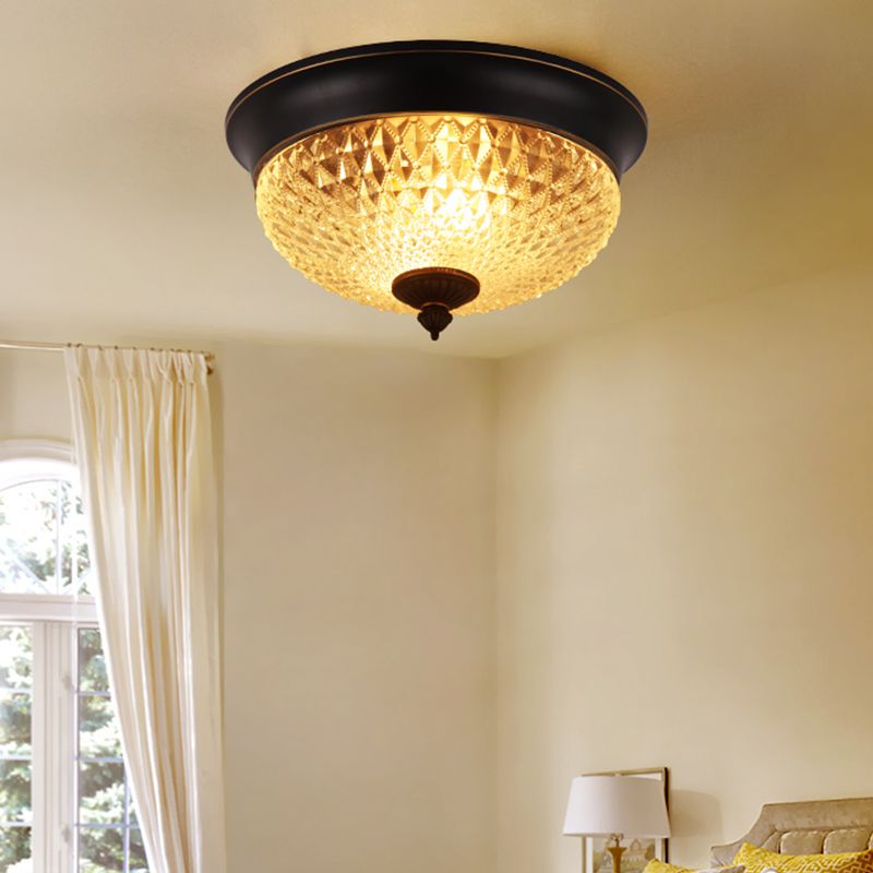2 Bulbs Crown Flush Mount Lamp Traditional Black Clear Faceted Glass Ceiling Flush Light, 12"/14"/18" Wide
