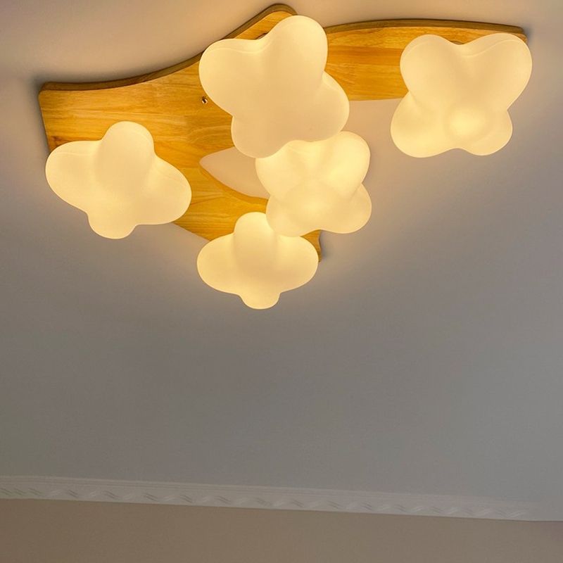 Geometric Shape Glass Flush Light Modern Style Multi Lights Flush Mount Fixture in Brown