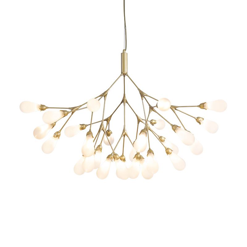 Metallic Branch Shaped Chandelier Lighting Minimalistic LED Pendant Light with Bulb-Shaped Glass