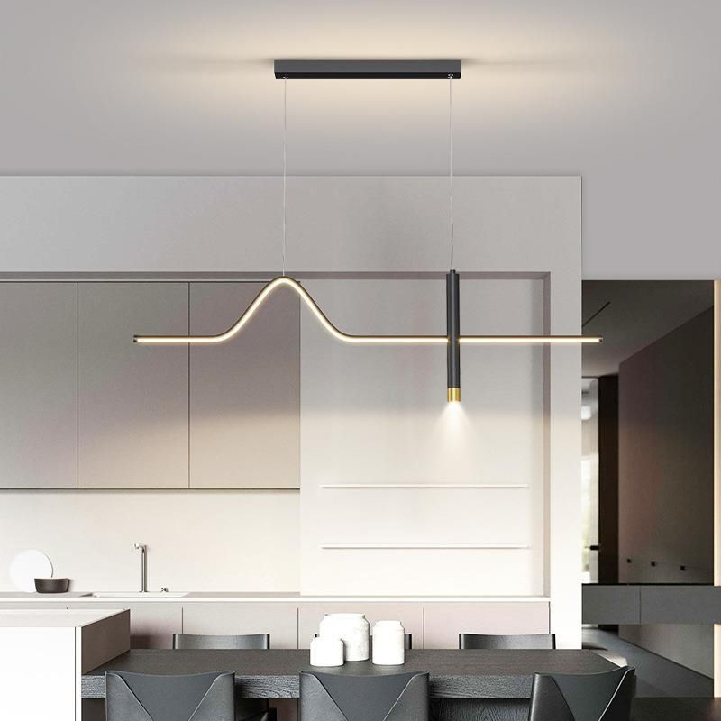Linear Shape Chandelier Lighting Modern Style Metal 2 Lights Island Lamp in Black/White