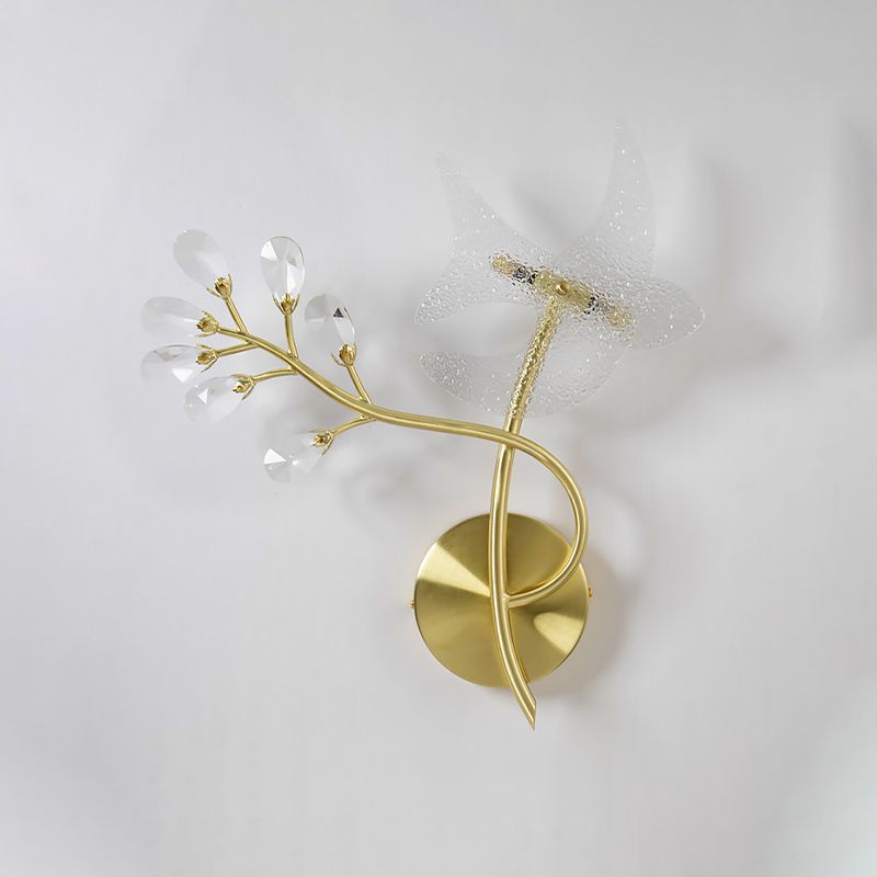 Éclairage d'écran de branche simple 2 têtes lampe à paroi cristalline à facettes en or, gauche / droite