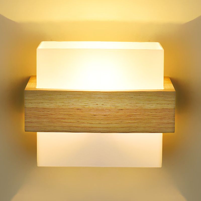 Gamique en bois de style minimalisme contemporain Éclairage d'éclairage de nuance en verre blanc givré pour chambre à coucher