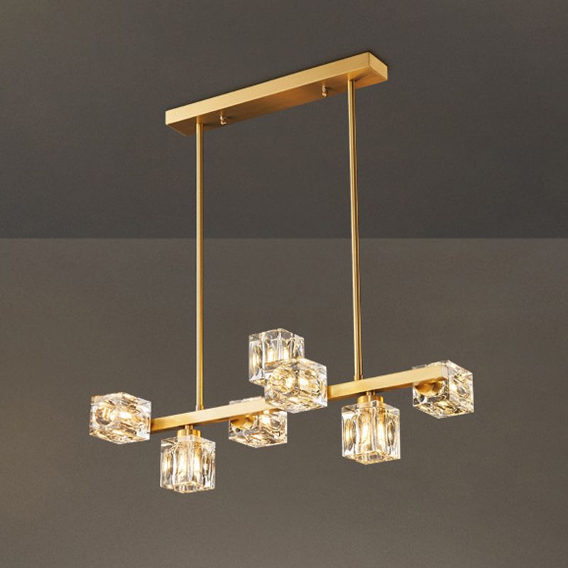 Contemporary Golden Kitchen Island Lighting 7/9/11/13/15-Light Crystal Ceiling Light