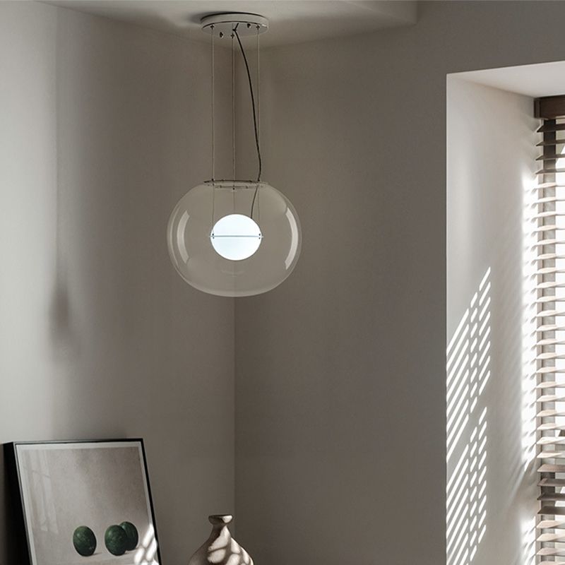 Postmoderne double globe hanglight wit/rood/rookgrijs glas 1 bol keuken hanglamp met buitenkant acryl schaduw, 12 "/16" w