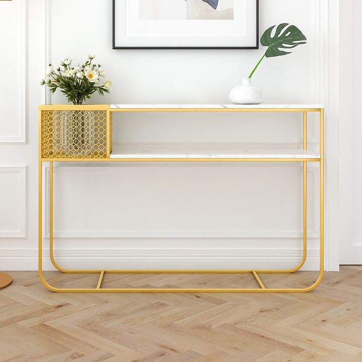 Glam Marble Console Table Rectangle White Accent Table for Hall