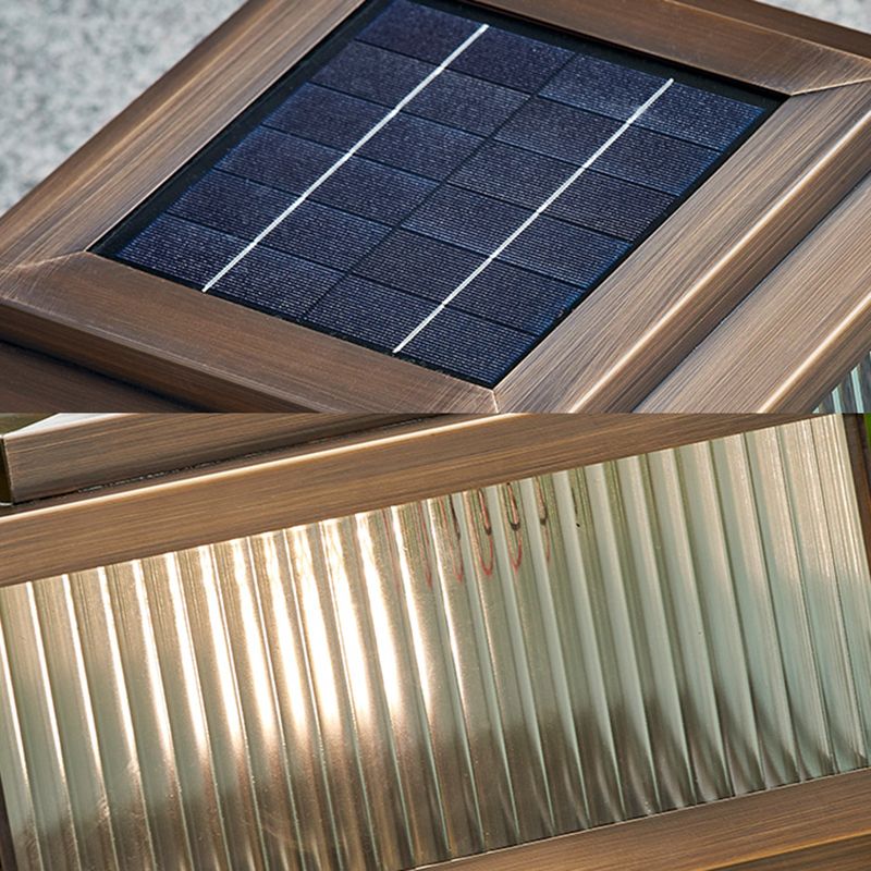 Rectangular Shape Metal Solar Pillar Lamp Modern Style 1 Light Outdoor Light in Bronze