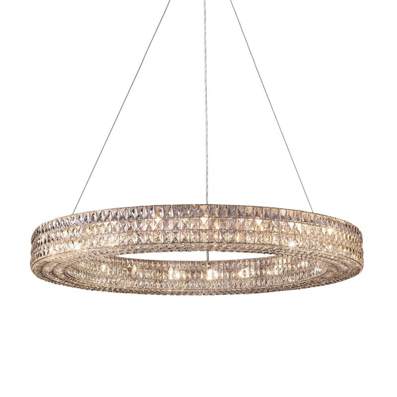 Ring Clear K9 Crystal Ceiling Pendant Light Simple 8/9 Heads Living Room Chandelier Light