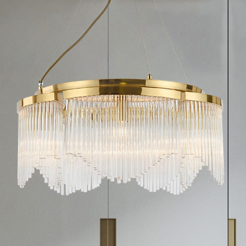 Luxury Round Chandelier Light Fixture 5-Bulb Crystal Rod Pendant Lamp in Gold for Restaurant