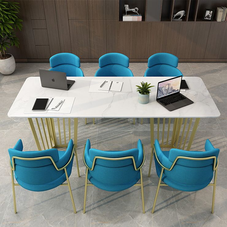 Rectangle Double Pedestal Luxury Dining Table White Fixed Table of Sintered Stone