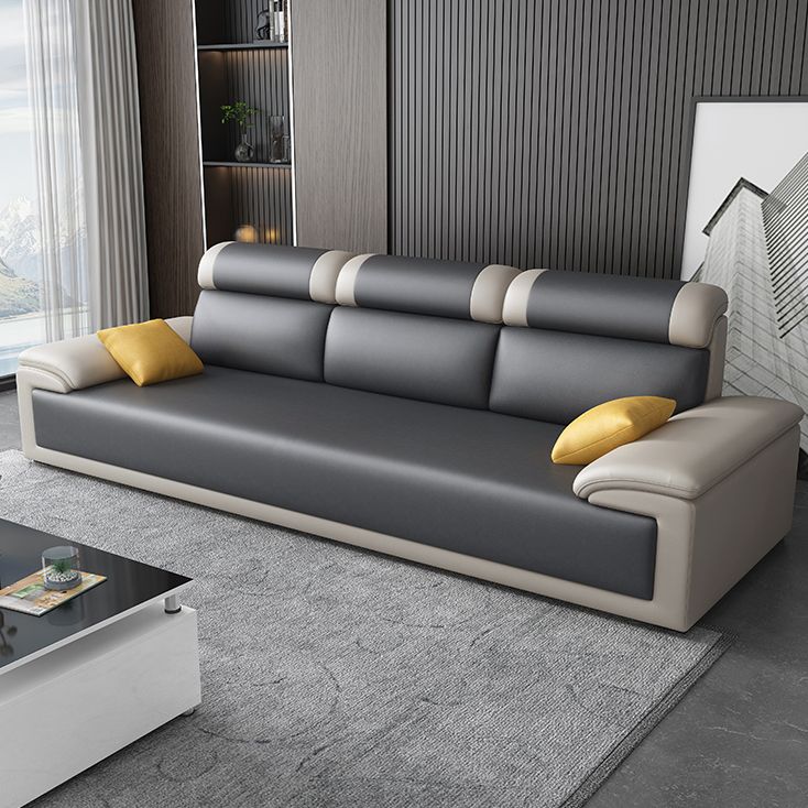 Contemporary Grey Sectional Sofa with Pillow Top Arm in Faux Leather