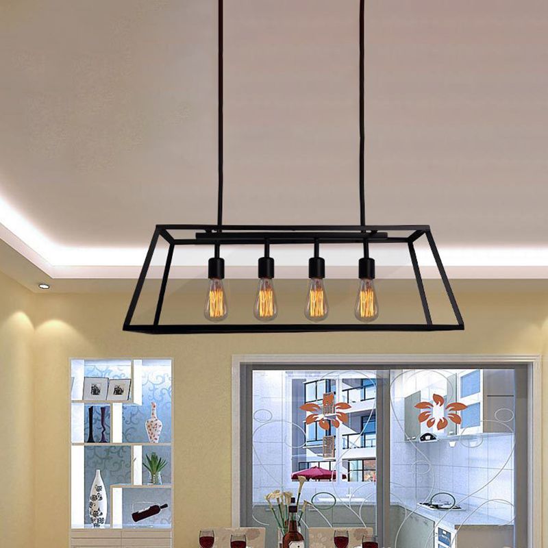 Luce a sospensione in vetro Black Island in stile Creative Creative industriale Luce in ferro battuto a 4 luci per luogo commerciale