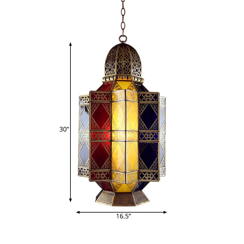 Buntes Glas Messing Kronleuchter Lantern 3 Köpfe Araber Hanges Anhänger Licht für Korridor