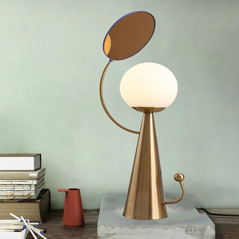 Lampada da comodino Orb Lampada da comodino moderna a LED in vetro opale blu/oro con design a specchio per camera da letto