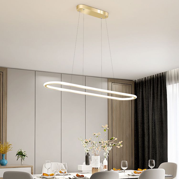 Oval LED Island Light White Acrylic Shade Hanging Lamp for Dinning Room