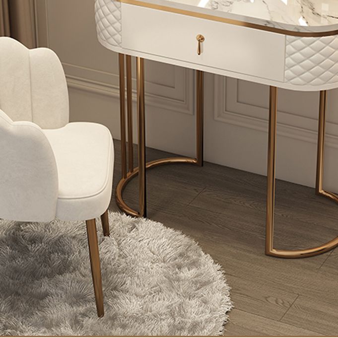 Luxurious Metal Make-up Vanity Stone Top Dressing Table Stool Set with Lighted Mirror