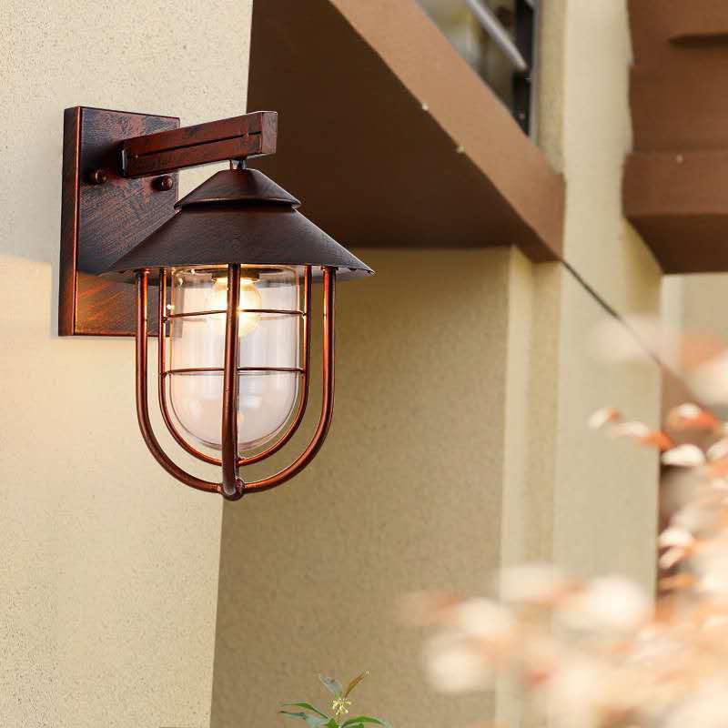 Retro -Stil Metall Wandleuchte Käfigform Wandleuchten mit Glas für Natur im Freien