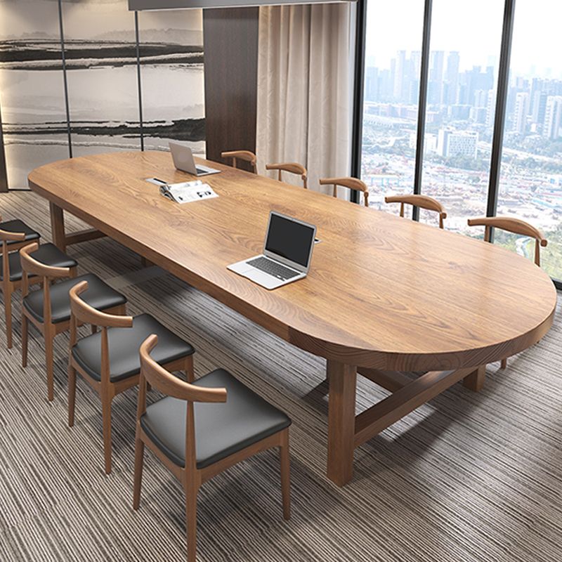 Modern Style Oval Pine Office Desk Wood Legs Writing Desk for Office