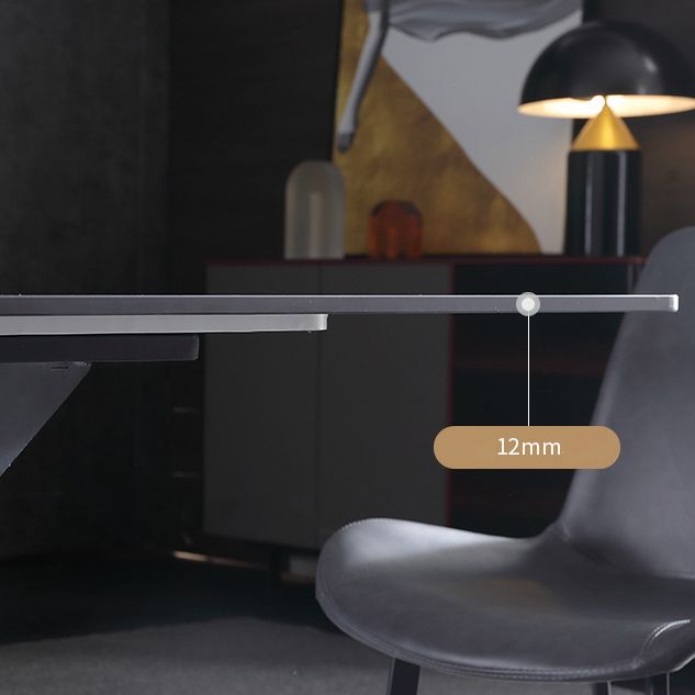 Stone Top Dining Table Modern Rectangle Table with Metal Base in Black