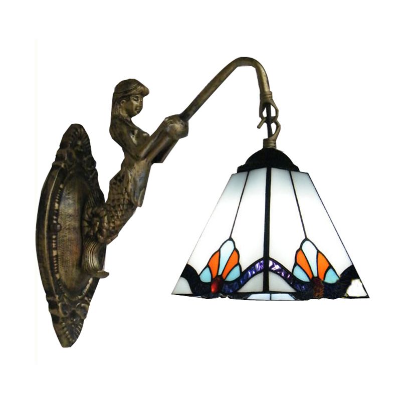 Pyramid White Glass Wall Light Fixture Tiffany 1 Head Antique Bronze Sconce Lighting