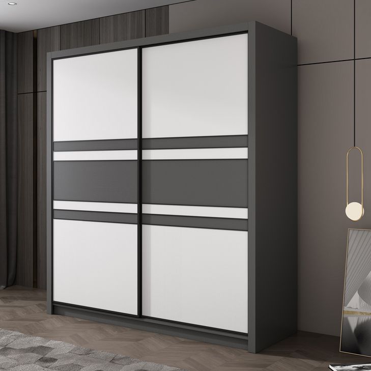 Contemporary Grey and White Storage Cabinet  Bedroom Cabinet with Sliding Doors