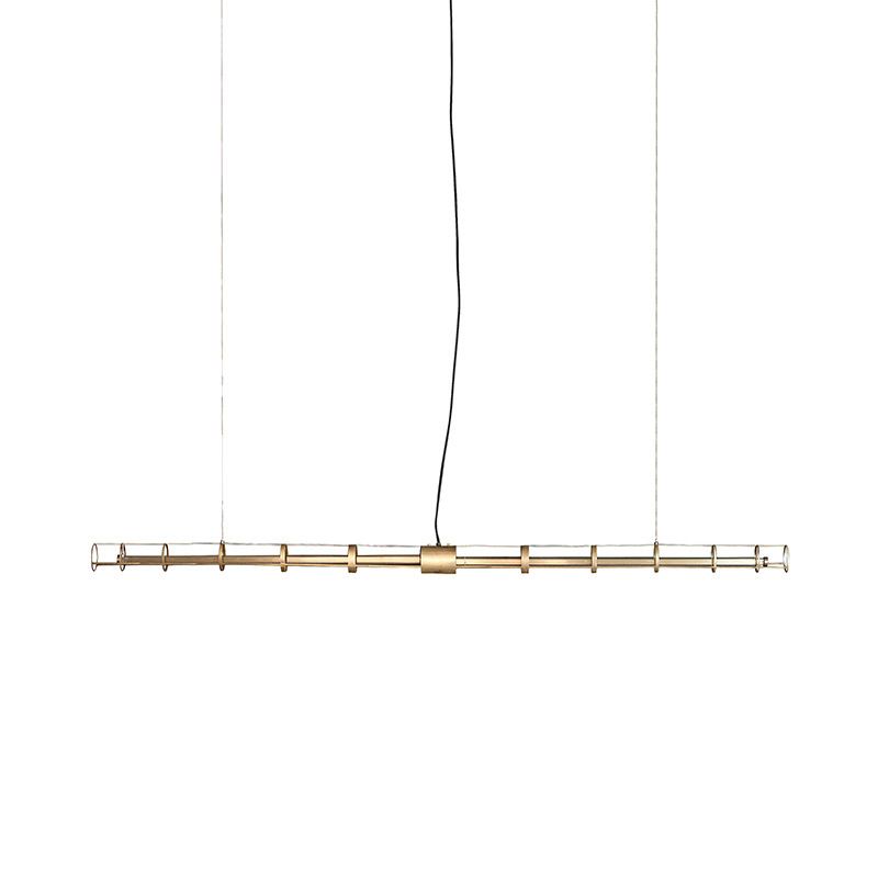 1 - Light Cylinder Kitchen Island Fixture in Clear and Gold Metal Ceiling Light Pendant