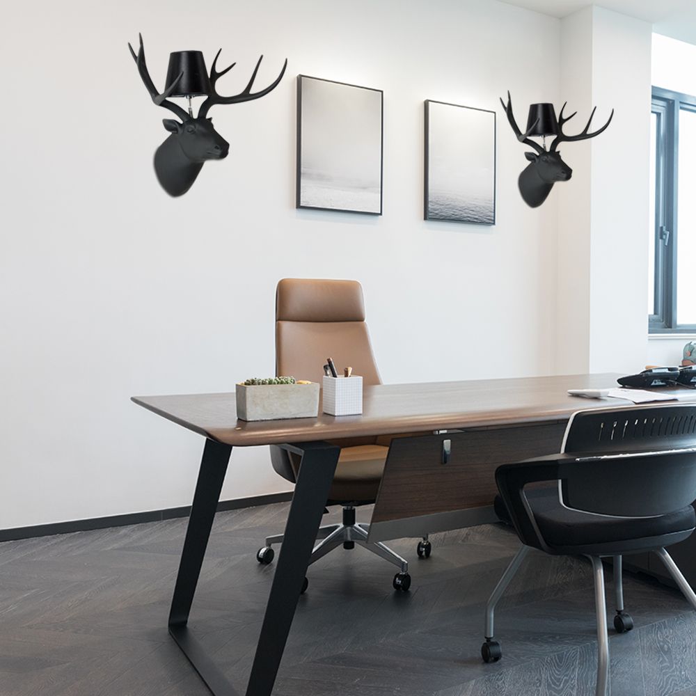 Resin Deer Sconce Light Country 1 Light Living Room Lampe murale en noir / mat noir / blanc avec de l'ombre en tissu