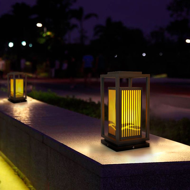 Modern Simple Outdoor Light Rectangle Shape Solar Energy Pillar Lamp for Courtyard