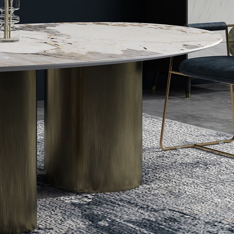 Oval Sintered Stone Dining Table Luxury Table in White with Metal 3 Legs