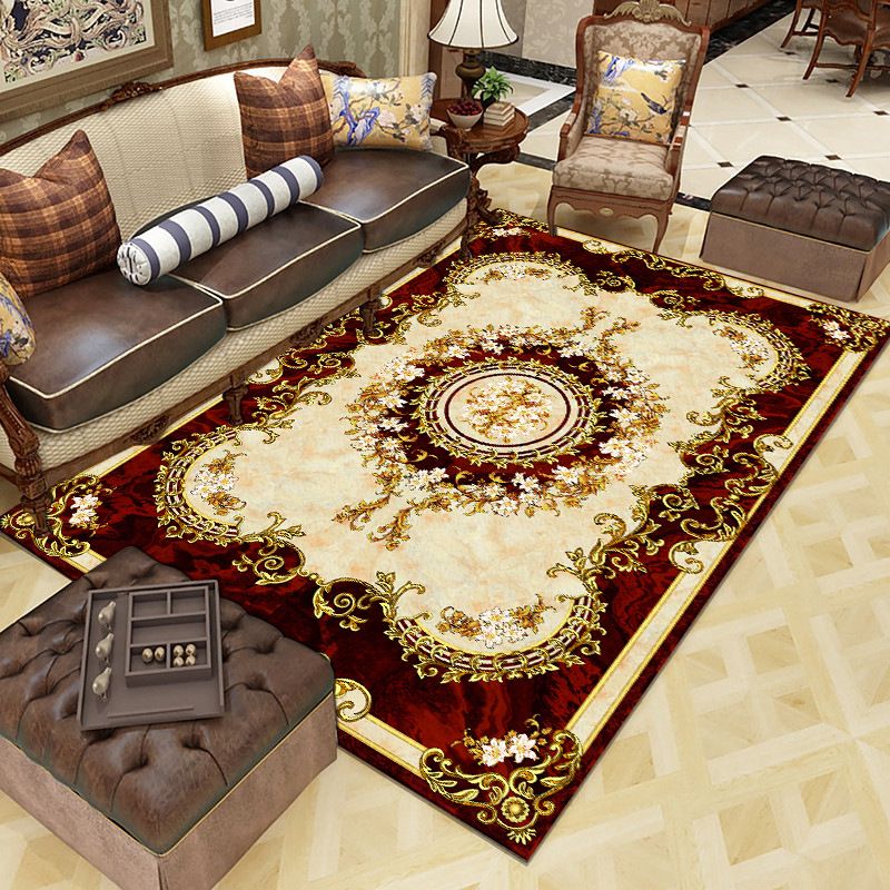 Contemporary Creative Border Rug Marble Surface Print Carpet Non-Slip Backing Carpet for Home Decor