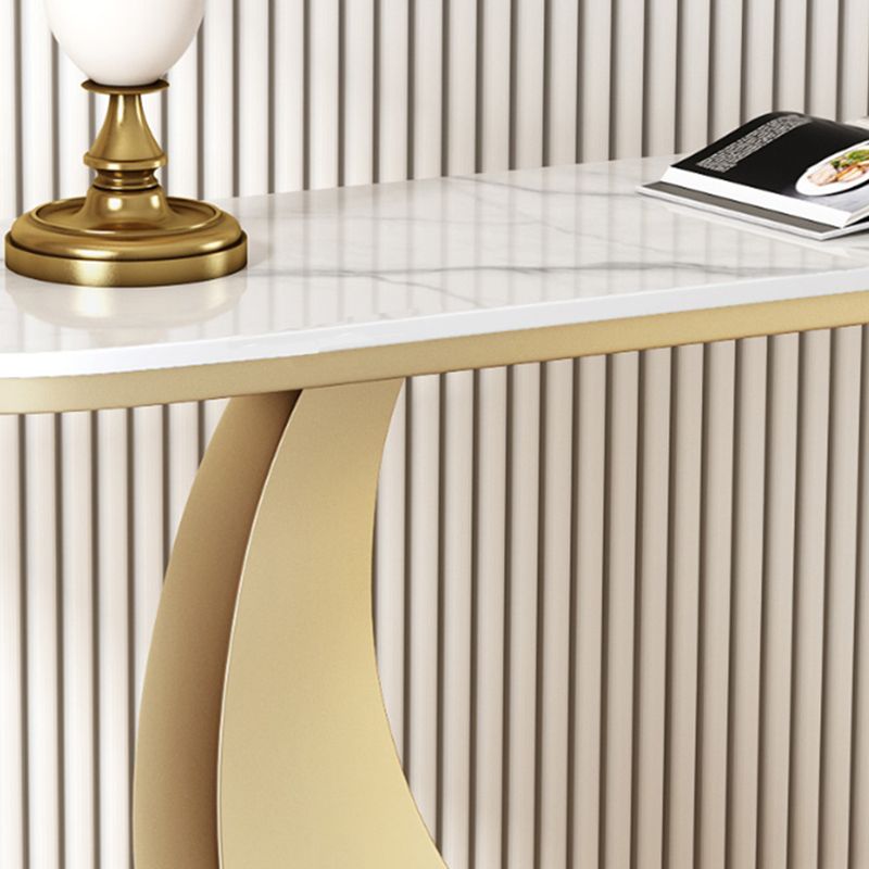 Half Moon Shape Contemporary Console Table Grey/Gold Stone Console Sofa Table