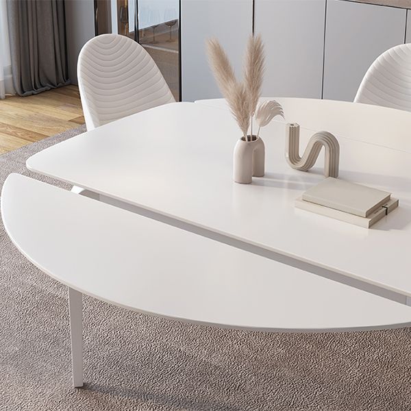 Contemporary White Round Stone Dining Table with 4 Steel Foot