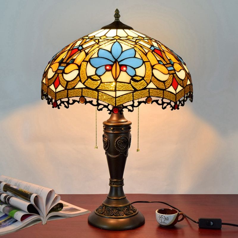 Tiffany Style Table Lamp 2 Lights Desk Lamp with Glass Shade for Bedroom
