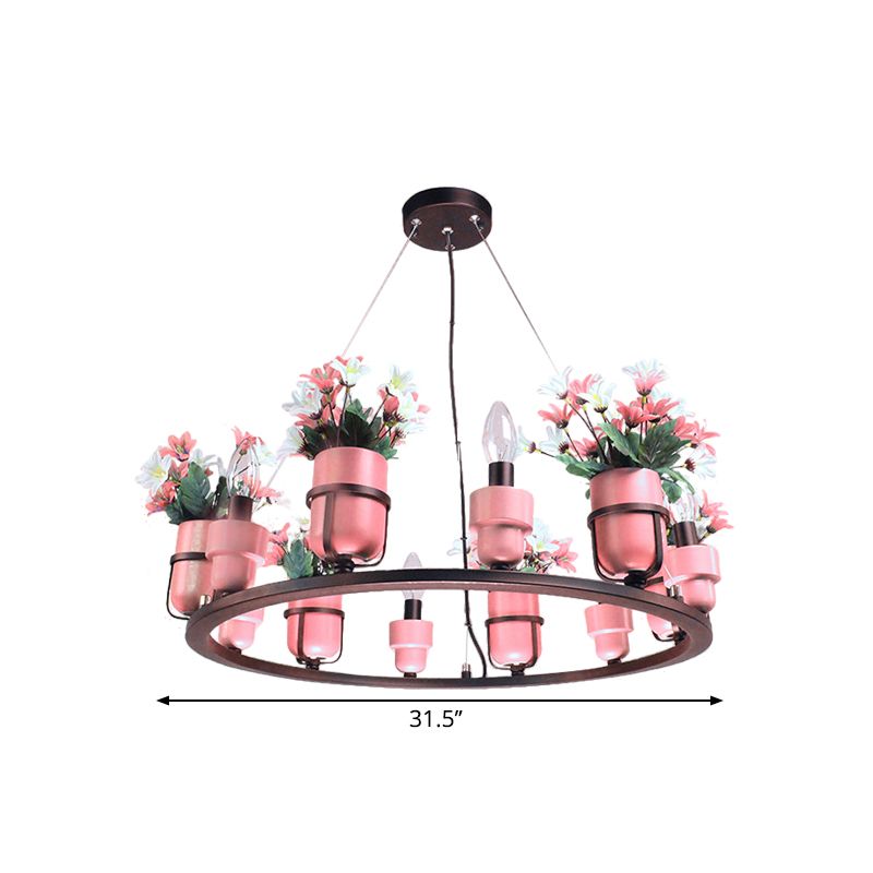 6 lampadine il lampadario metallico industriale rosa/blu circolare a sospensione kit luminoso con design delle candele