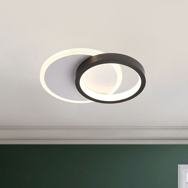 Ring-Panel Combined Mini LED Flush Mount Minimalism Acrylic Black-White Close to Ceiling Light Fixture