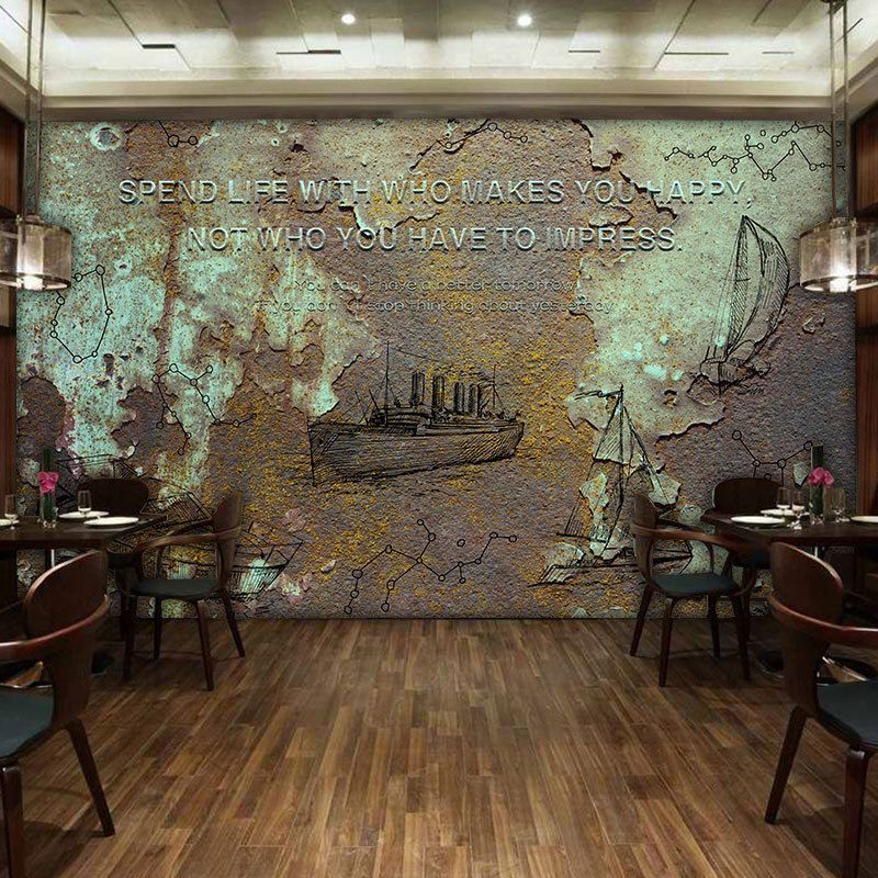 Illustration Rusty Iron Wall Mural Extra Large Wall Covering for Restaurant, Made to Measure