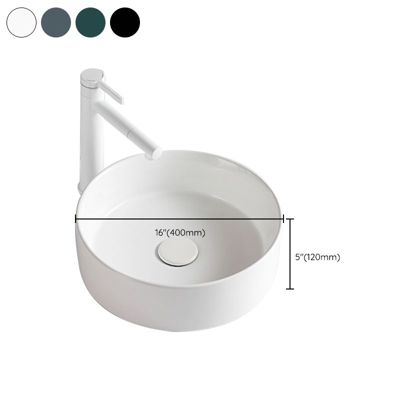 Modern Bathroom Sink Porcelain Round Vessel Sink with Pop-Up Drain