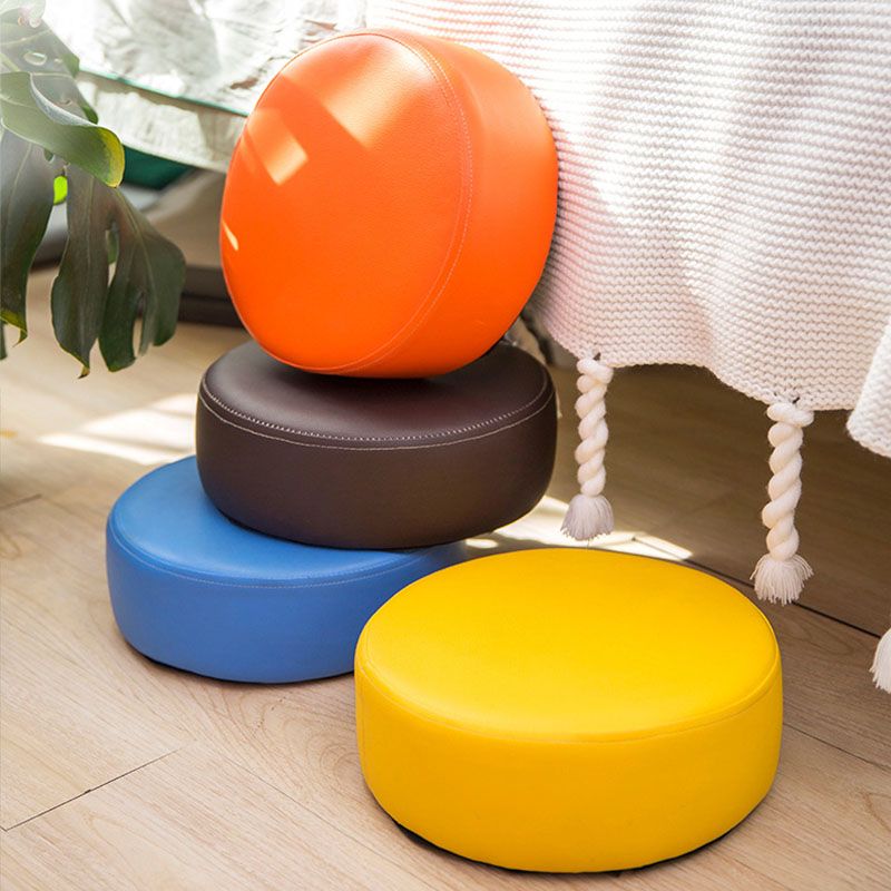 Modern Round Shape Pouf Leather Solid Color Pouf for Drawing Room