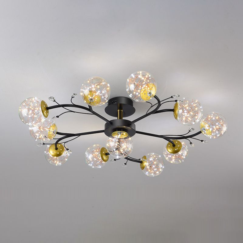 Forma de bola de vidrio al ras del techo de techo moderno múltiples luces de montaje al ras en negro