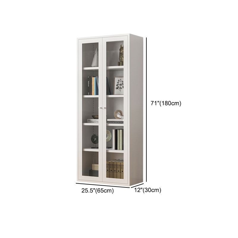 Modern Style Metal Bookshelf White Close Back Bookcase with Door for Home Office