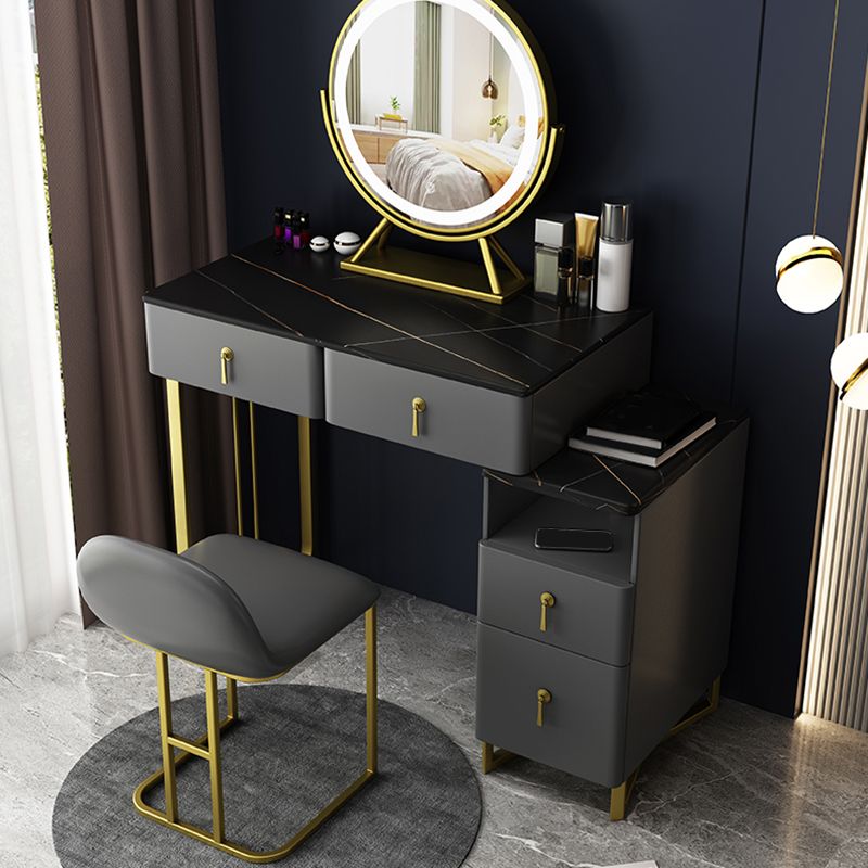 Gray Dressing Table Genuine Leather Vanity Table with Storage Drawers