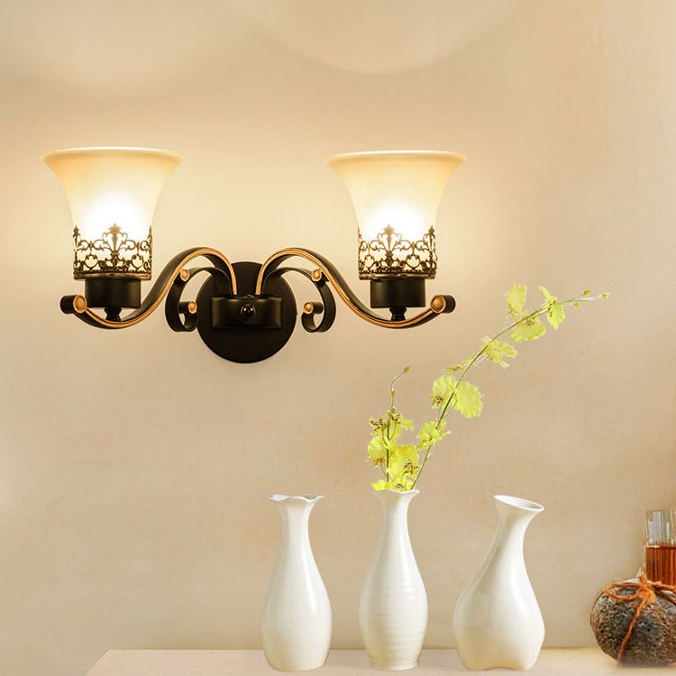 White Glass Wall Mount Lamp 1-Light Traditional Wall Lighting Fixture for Bathroom