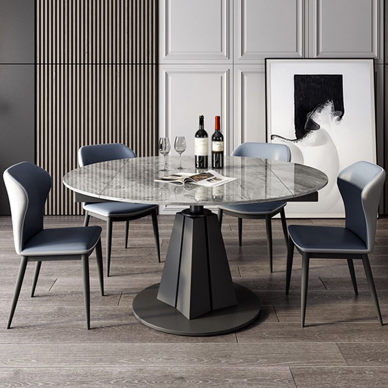 Mesa de comedor de hoja redonda moderna Mesa de piedra sinterizada con base de pedestal, 53.1 "L x 33.5" W x 30 "H