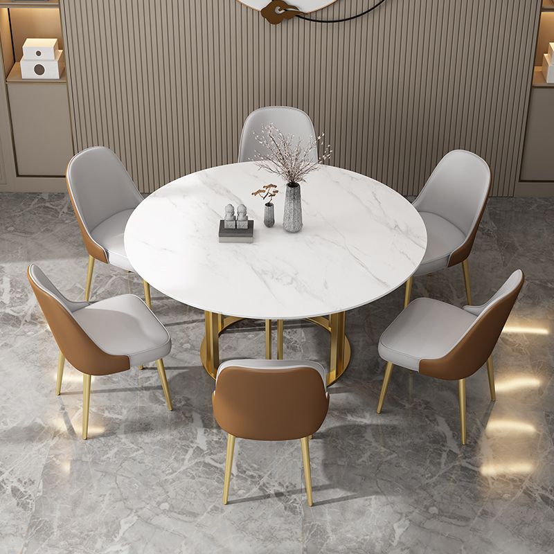 Glam 1/7 Pieces Dining Set Round Stone Dining Table for Kitchen
