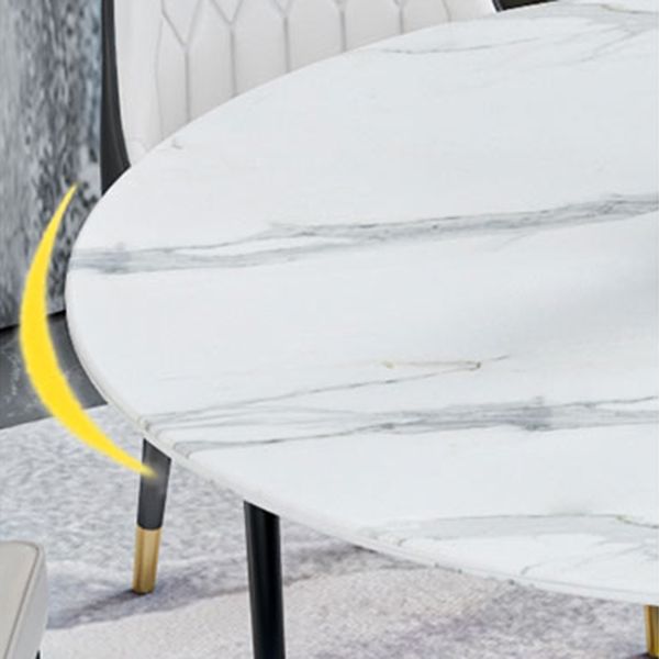 Round Stone Dining Table Black Base Traditional Luxury Dinette Table in White