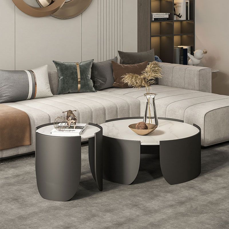 Slate Top Coffee Cocktail Table Tray Top Round Abstract Coffee or End Table