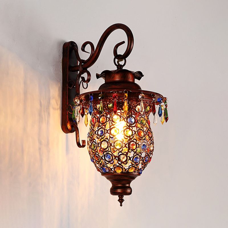 1 Head Wall Mounted Light Fixture Traditional Bedroom Wall Sconce Lamp with Urn/Globe Metal Shade in Copper, 8"/12" W